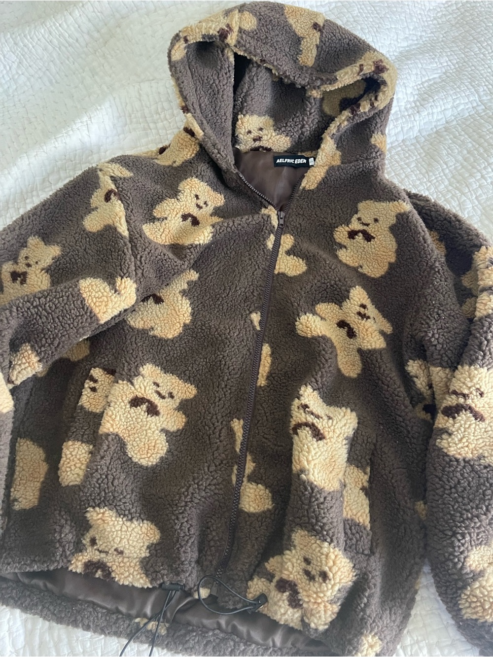 Aelfric Eden Brown Sherpa Hoodie with Cream Teddy Print